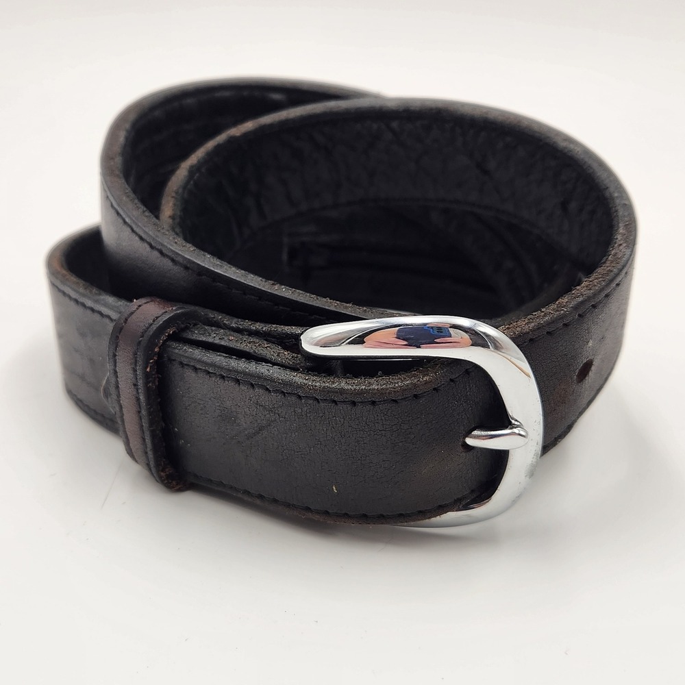 Mens Black Leather Money Belt Travel Security Hidden Zipper Pocket Silver Buckle